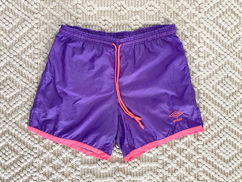 Umbro Women’s Vintge Neon Purple Drawstring Nylon Shorts Medium